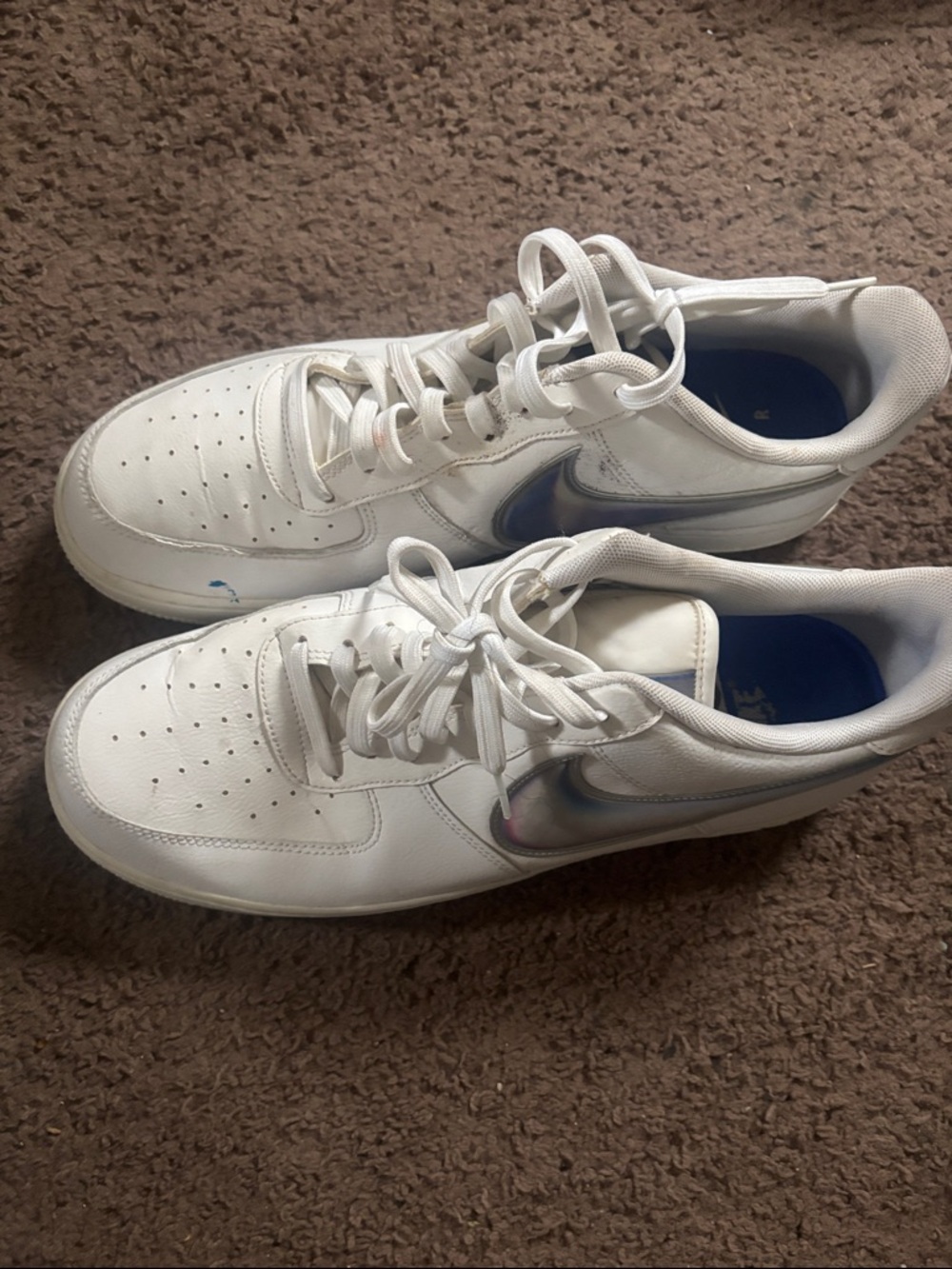 Nike White Low-Top Sneakers with Iridescent Swoosh